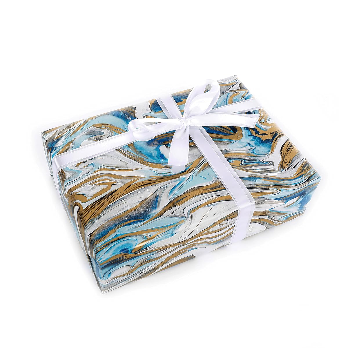 Nachhaltiges marmoriertes Geschenkpapier in Blau & Gold 50 cm x 50 m Rolle Geschenk-Verpackung