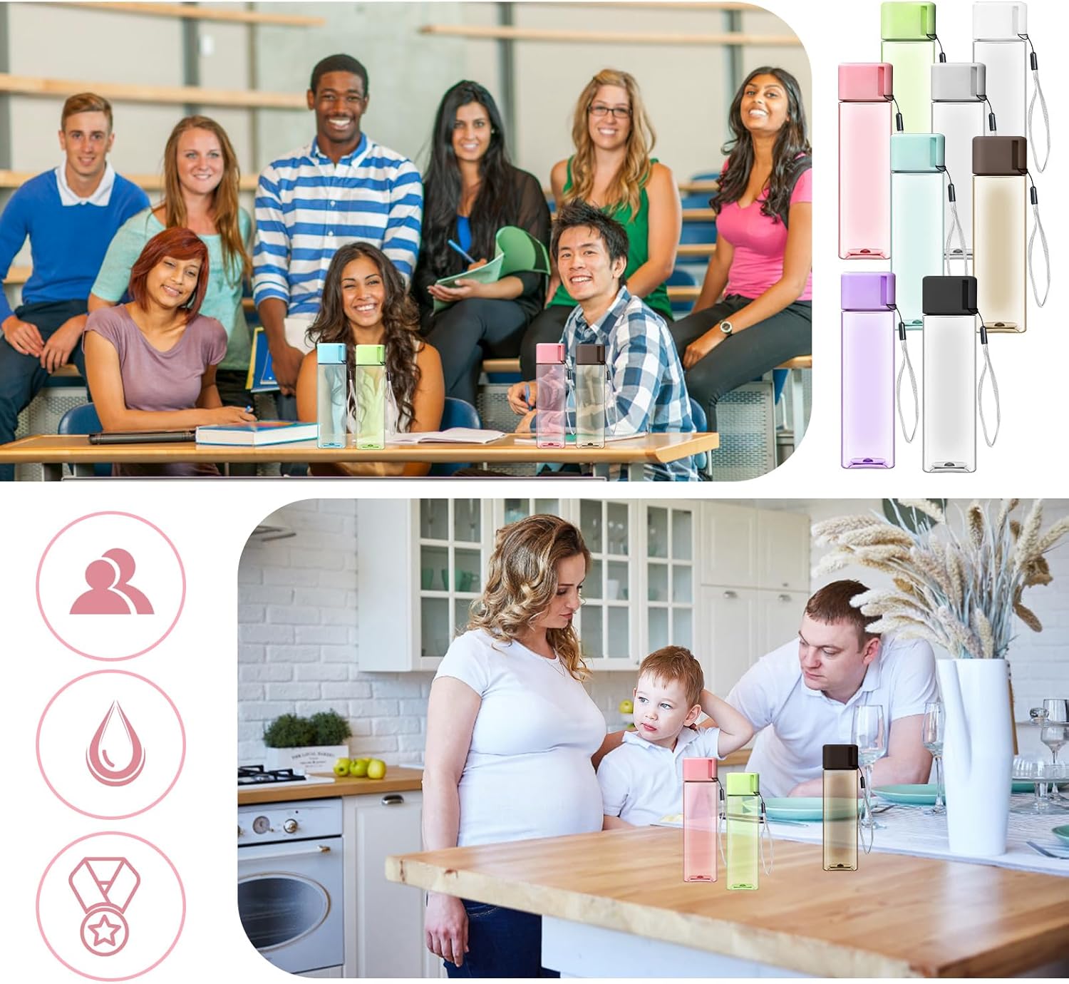 32 Pcs Water Bottle Bulk 17 oz Reusable Leak Proof Portable Bottles Plastic Sports Drink Bottles Large for Kids Adults for School Classroom Fitness Office Travel Camping (Multicolor) - Image 3