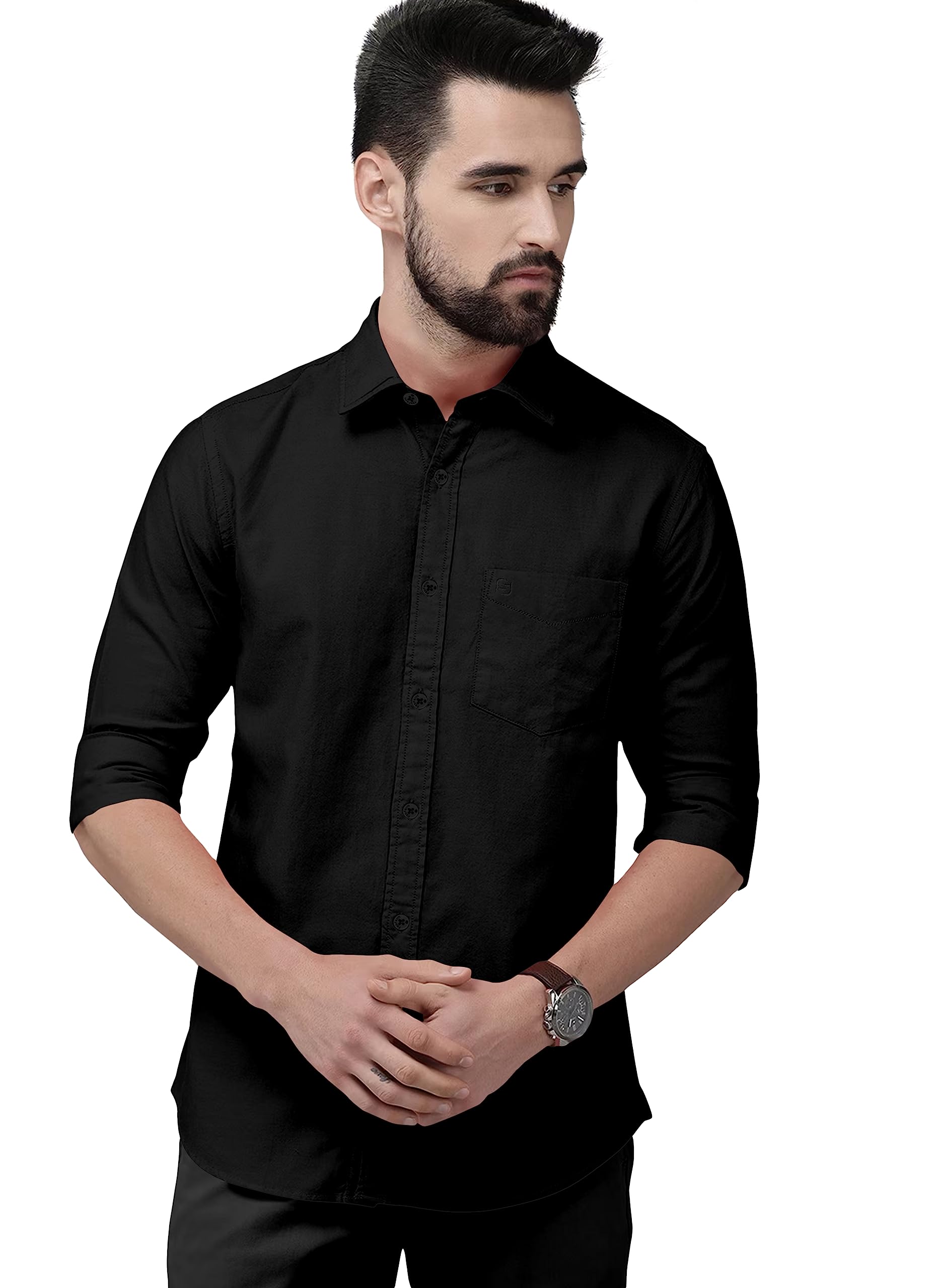 FAB FARMMen Tailored Fit Casual Black Shirt