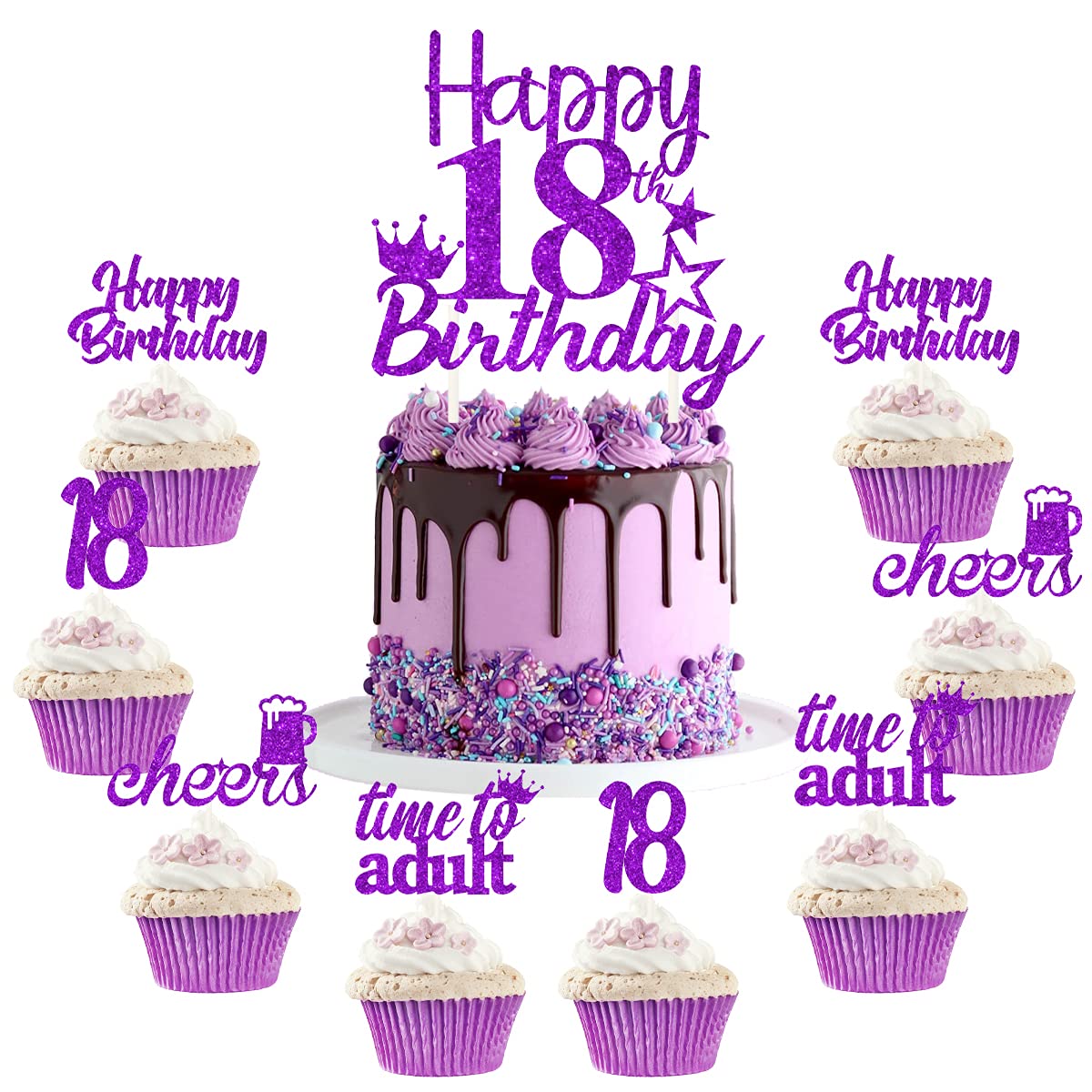 Amazon.com: 18th Birthday Cake Topper Purple 25 Pack, Happy 18th Birthday  Cake Picks Sticks, hello 18 Cupcake Toppers for Girl, Eighteen Years Old  Birthday Party Decorations Supplies : Everything Else