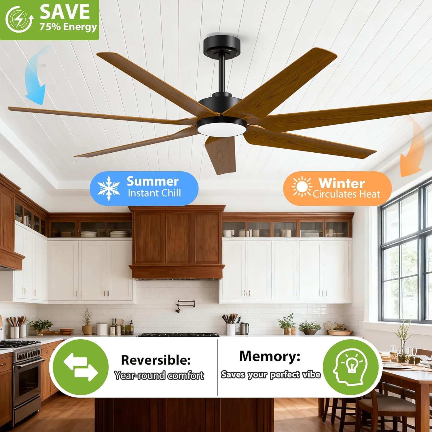 65 Inch Outdoor Ceiling Fan with Light, Damp Rated for Patio Porch Garage, Modern Smart Fan with Alexa Voice, App & Remote Control, 7 Large Blades, High CFM for Indoor/Outdoor Commercial Use