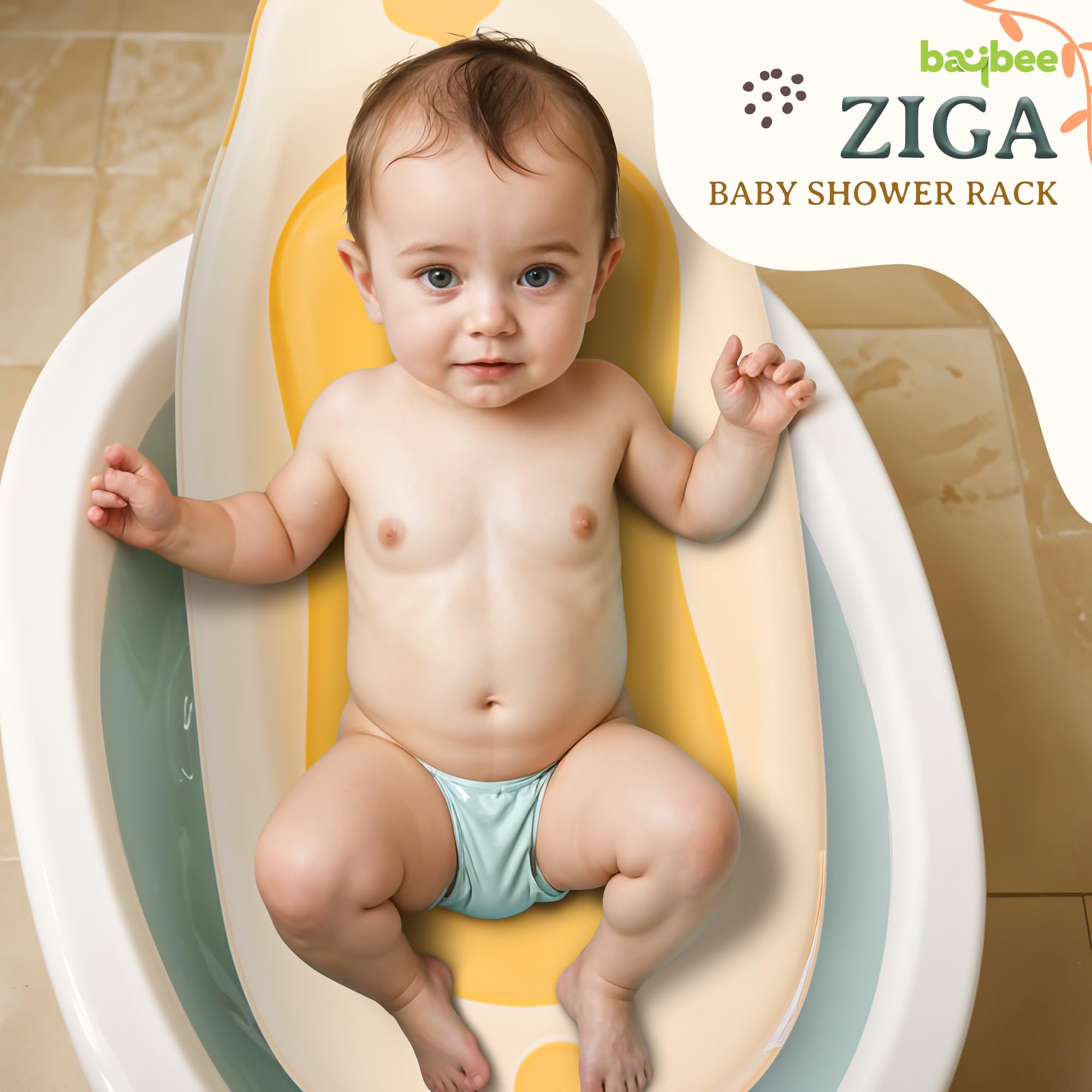 Baybee Ziga Bath Seat for Babies | Portable Bather with Anti-Slip Edges & Suction Cup | Hanging Shower Tub for Newborns 0 to 12 Months (Yellow) - Image 2 thumbnail