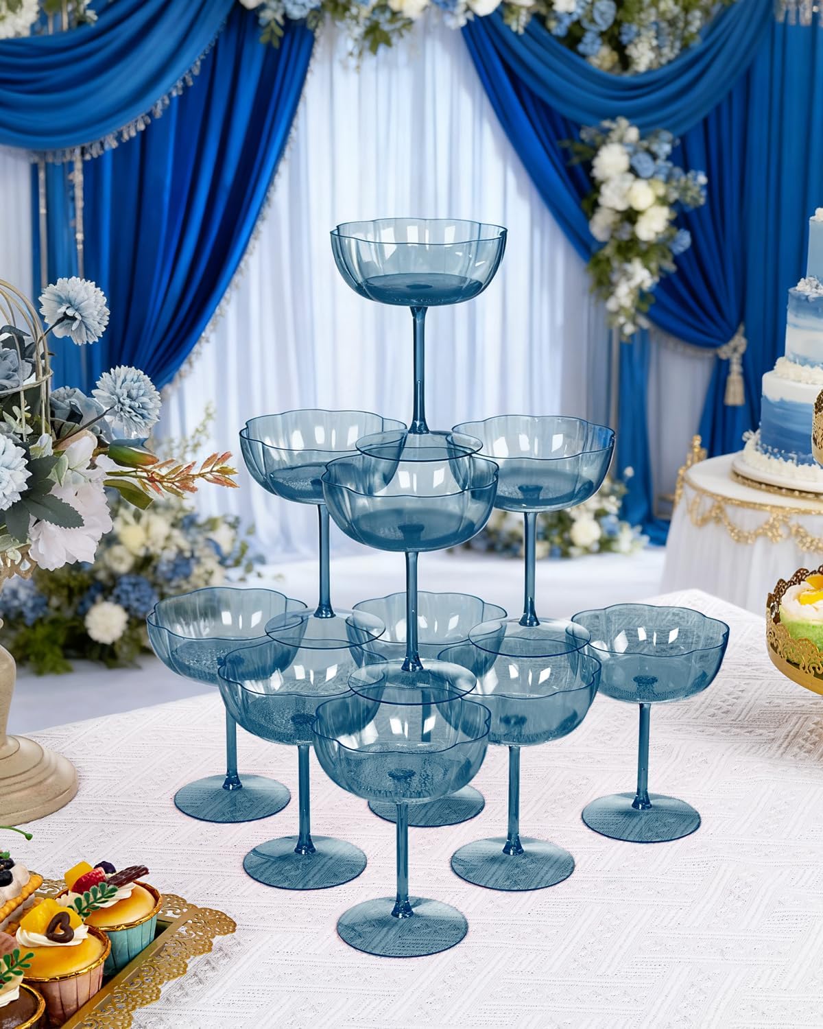 Ciaell 12PCS Plastic Martini Glasses - 10 Oz Blue Elegant Disposable Cocktail Glasses for Champagne Wine Wedding Party Anniversary Bar - Image 4