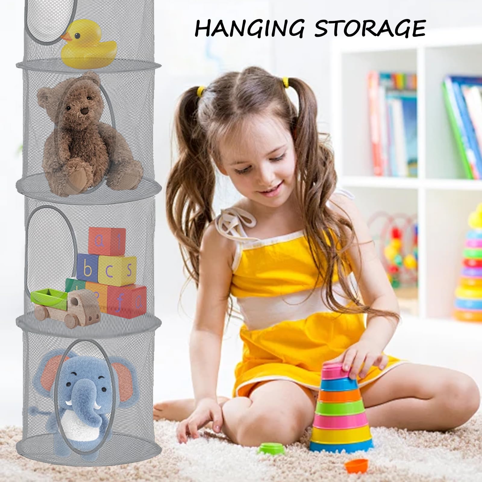 2 Pezzi Rete Portaoggetti da Appendere, 5 Livelli Organizer da Appendere Pieghevole Portatutto Risparmiare Spazio Porta Oggetti per Piccoli Vestiti Bagno Balcone(Grigio)