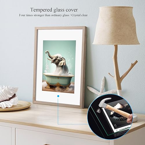 Miniatura 3 de NESCL Portarretratos de 11 x 14 pulgadas, marco de fotos de madera de roble blanco de 11 x 14 pulgadas con vidrio templado, marcos de madera maciza