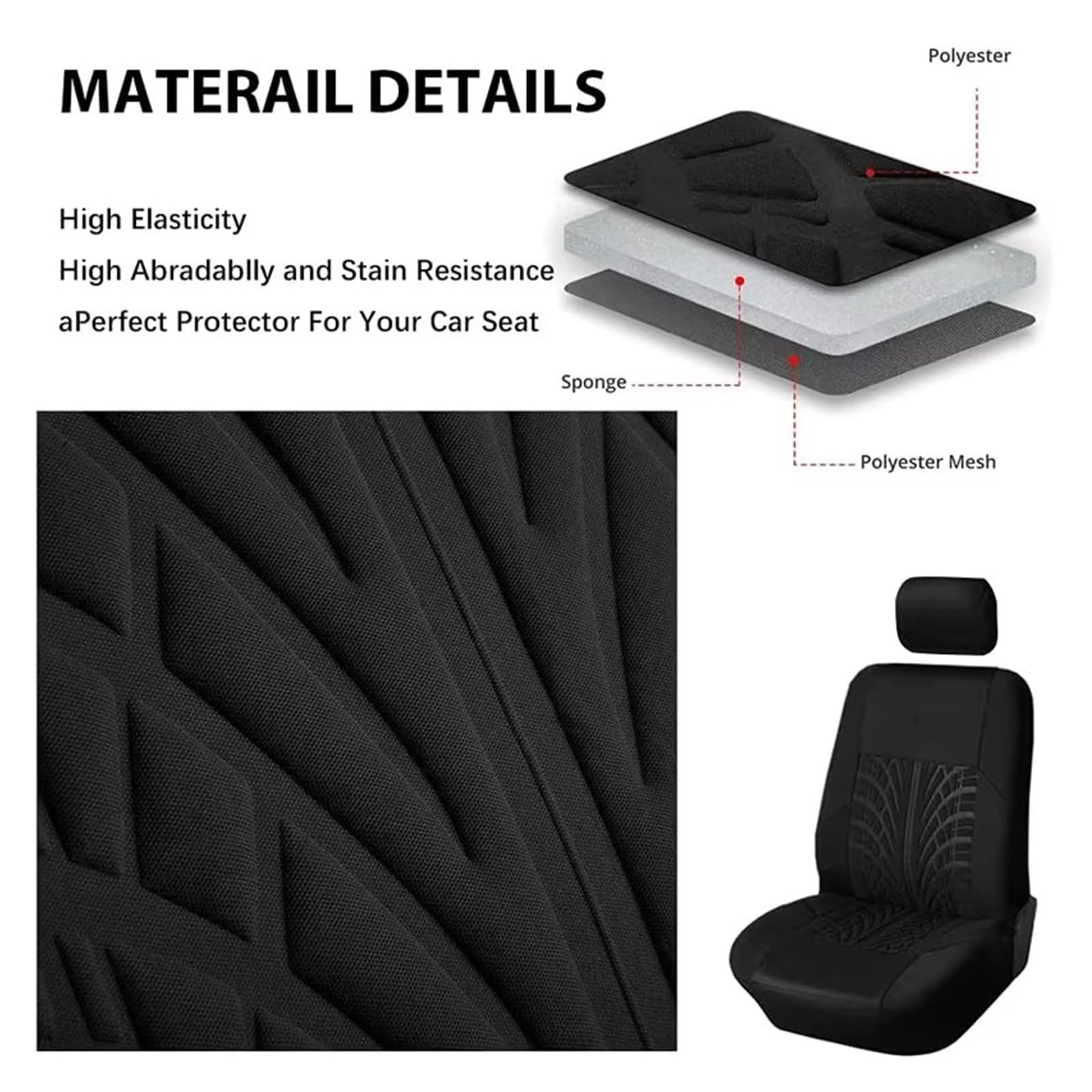 Sitzbezug Autositzbezug Aus Polyestergewebe, Universal-Set, Passend Für Die Meisten Autoinnenausstattungen, Sitzbezüge Für Die Autopflege Sitzschoner(Black full set)