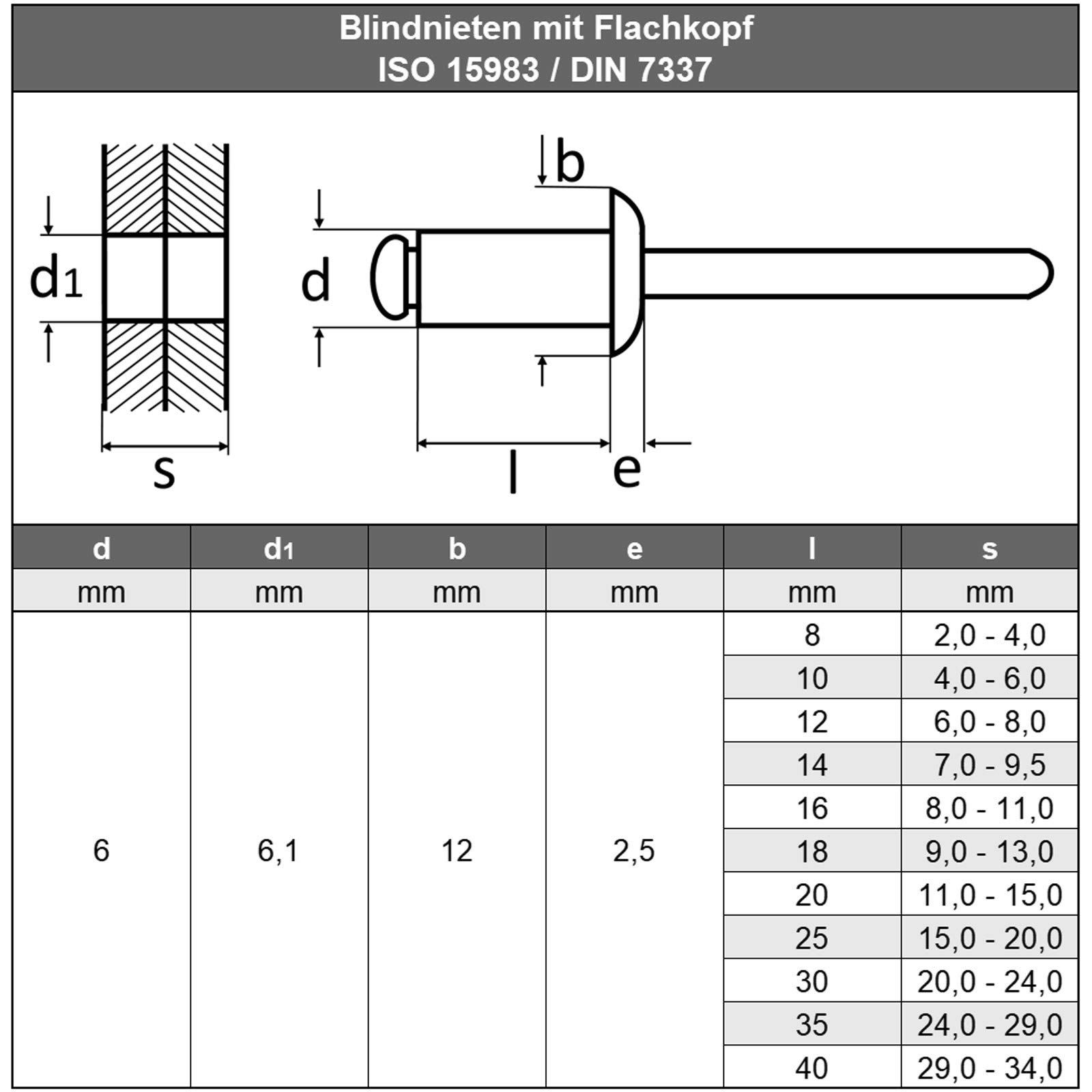 1000) Tutti I Rivetti Ciechi POP In Acciaio *6-6 Impugnatura* - 3/16 - Foto 2