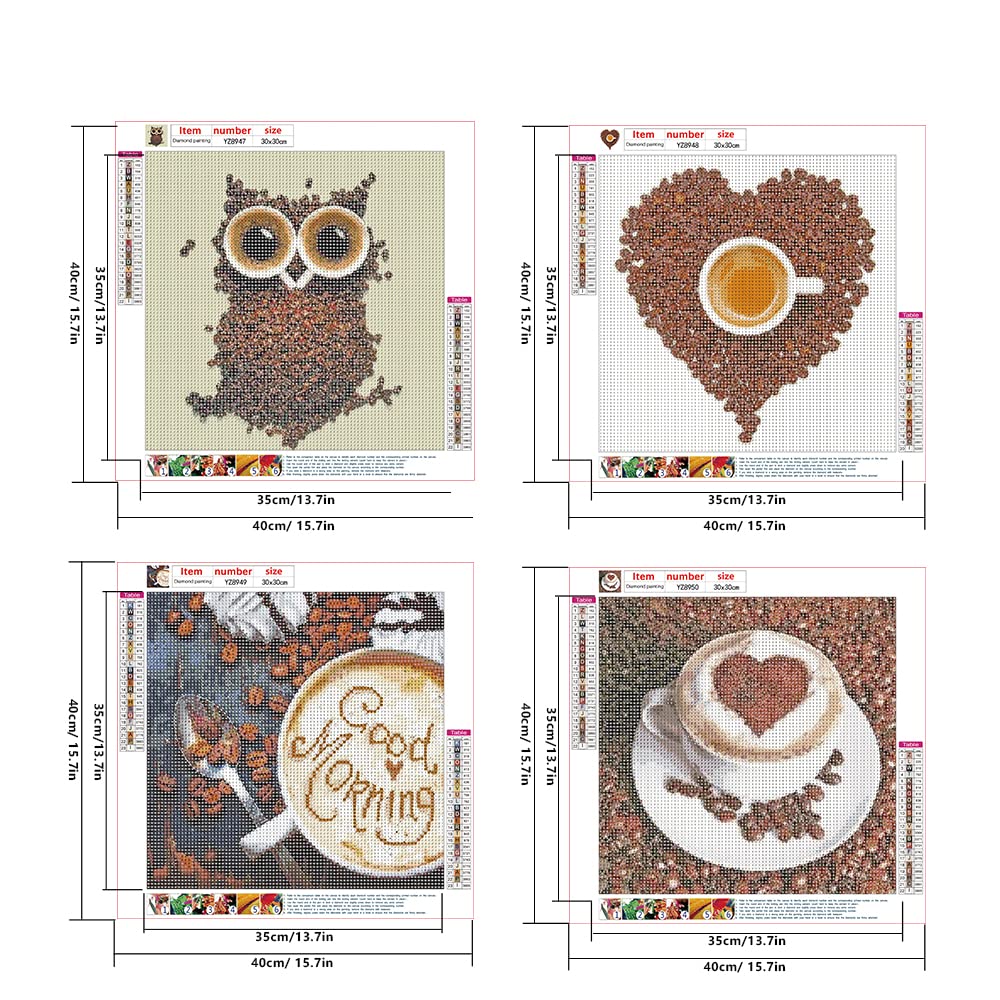 DCIDBEI 4 Kit Diamond Painting 5D Rosa 30x40 Cm – Con Tema Caffè E Fiori, Diamanti Rotondi, Per Adulti E Bambini - 5