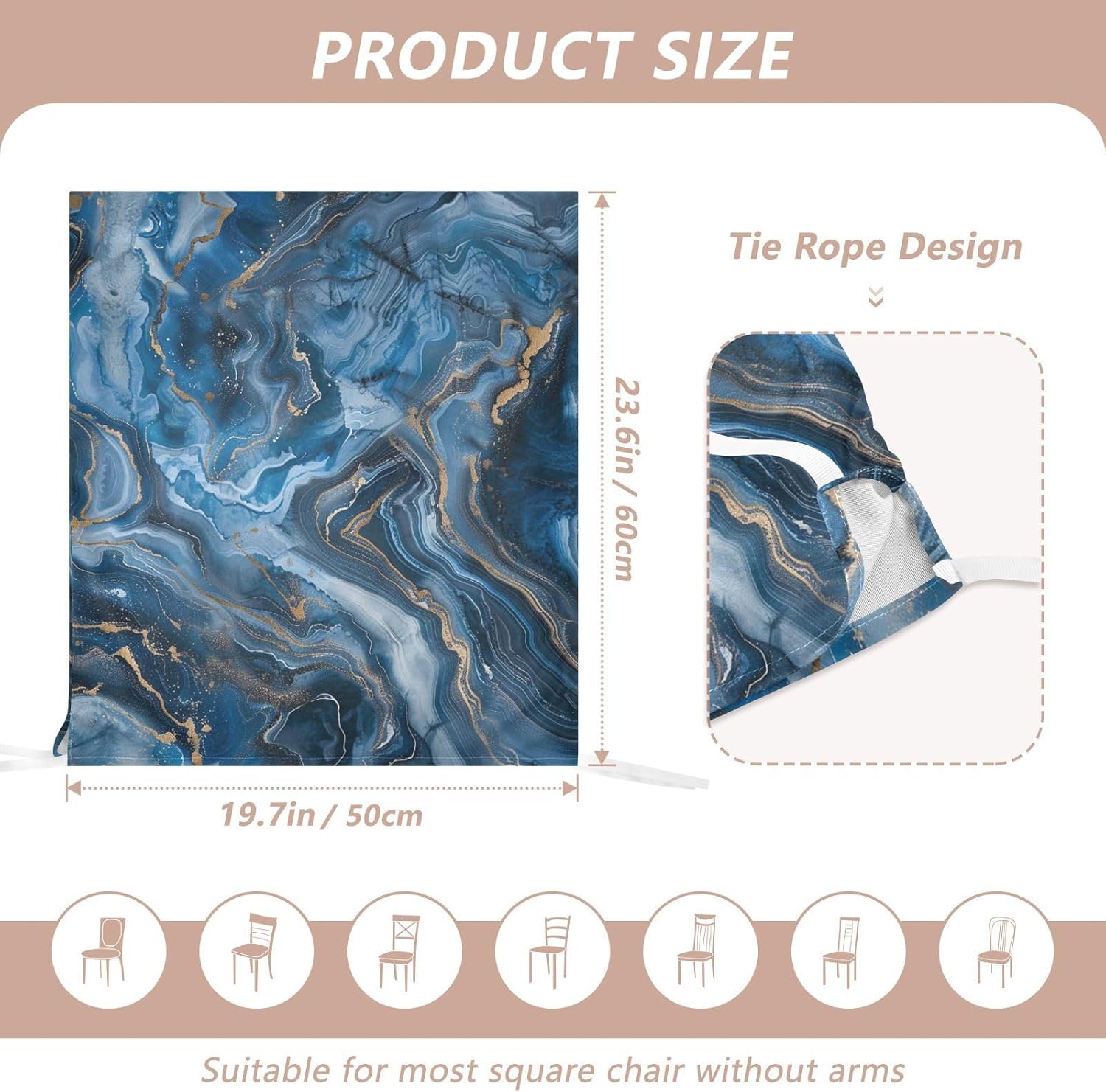 ALAZA Vintage Blue Marble Chair Back Cover Set of 6, Washable Reusable Removable Chair Slipcovers Decorative Chair Cover for Home Kitchen Wedding Party