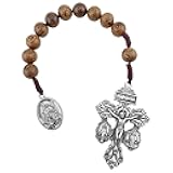 Generic Catholic Prayer Pocket Rosary Pardon Crucifix Saint Michael the Archangel Medal Wooden Beads Corded Rosary Virgin Mary Medal St Benedict Medal Tenner One Decade Rosary, Brown