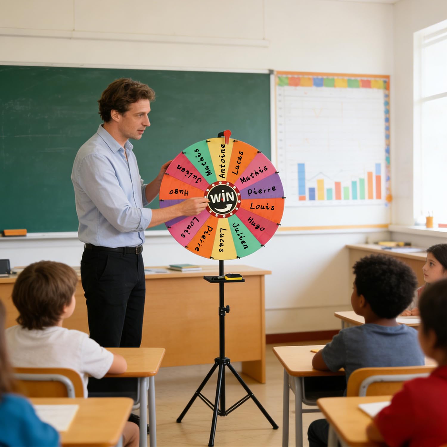 Tcatec Spin Prize Wheel 14 Slots Wheel Spinner Color Tabletop Roulette Spinner Height Adjustable Spinny Wheels Spinning Game Party Tripod Floor Stand with Dry Erase Marker and Eraser