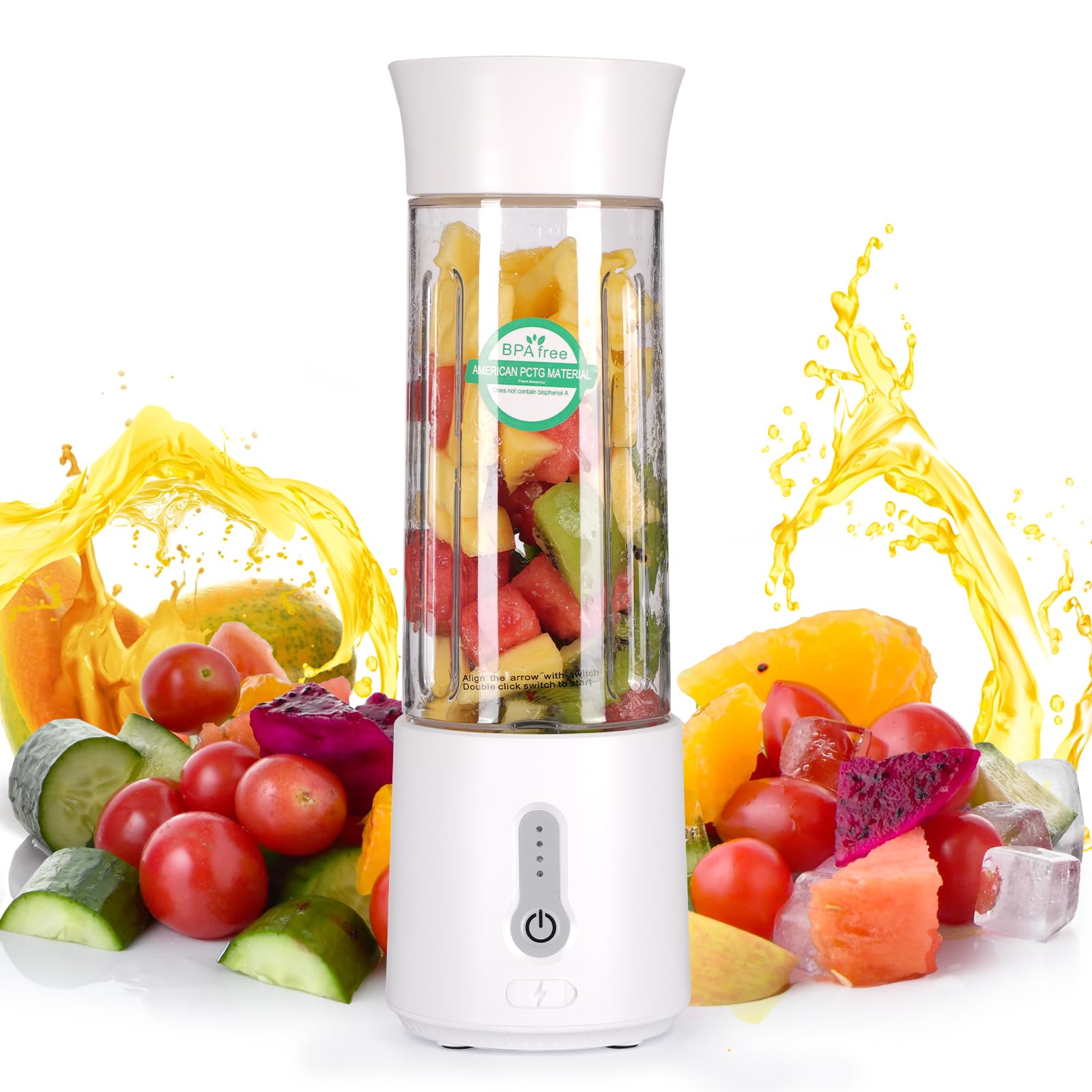 ミニスムージー ホワイト 500ml 500ml Portable Blender, Mini Juicer Blender Machine for Smoothies