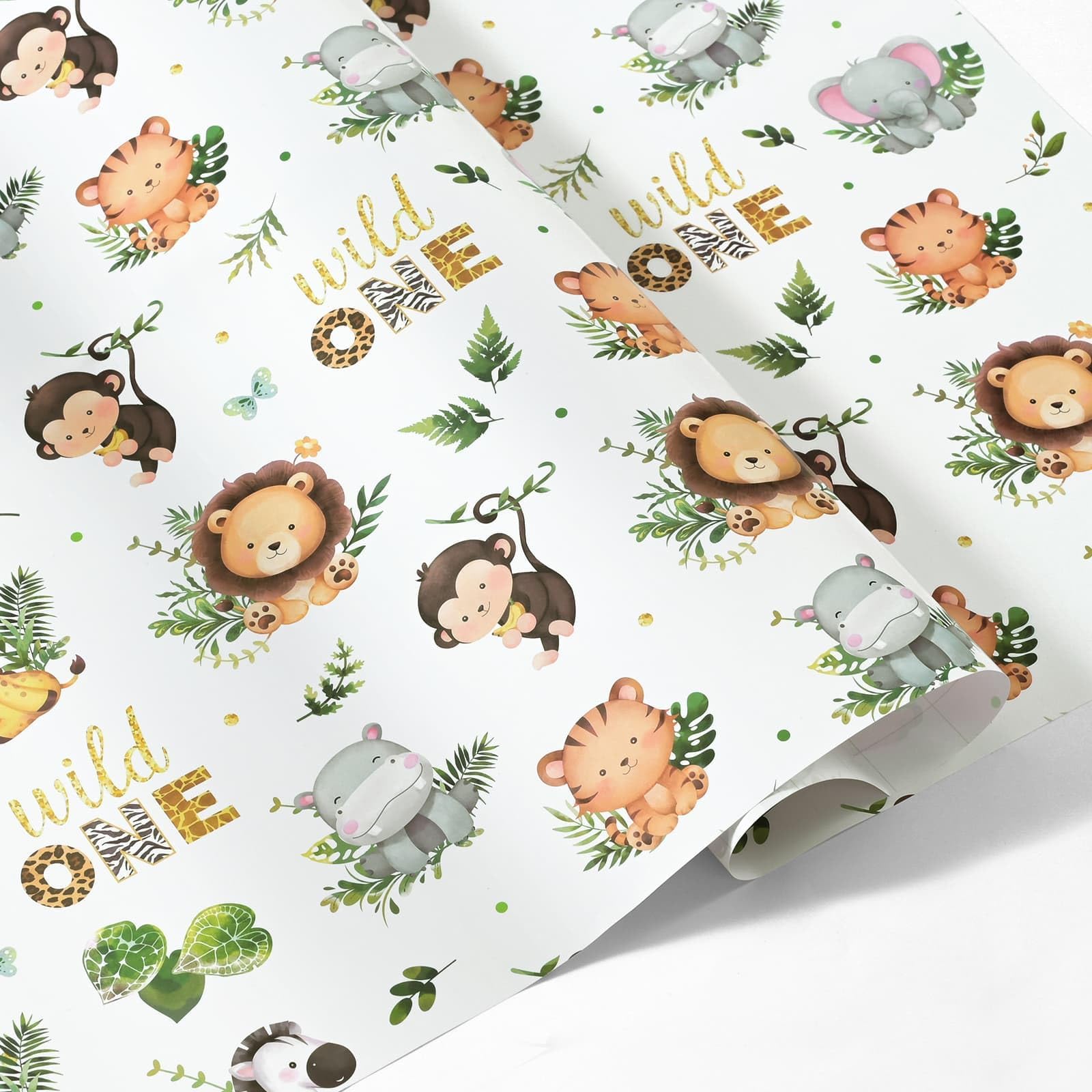 WERNNSAI Jungle Animal Wrapping Paper 6 Sheets 1st Birthday Wrapping Paper — image 1