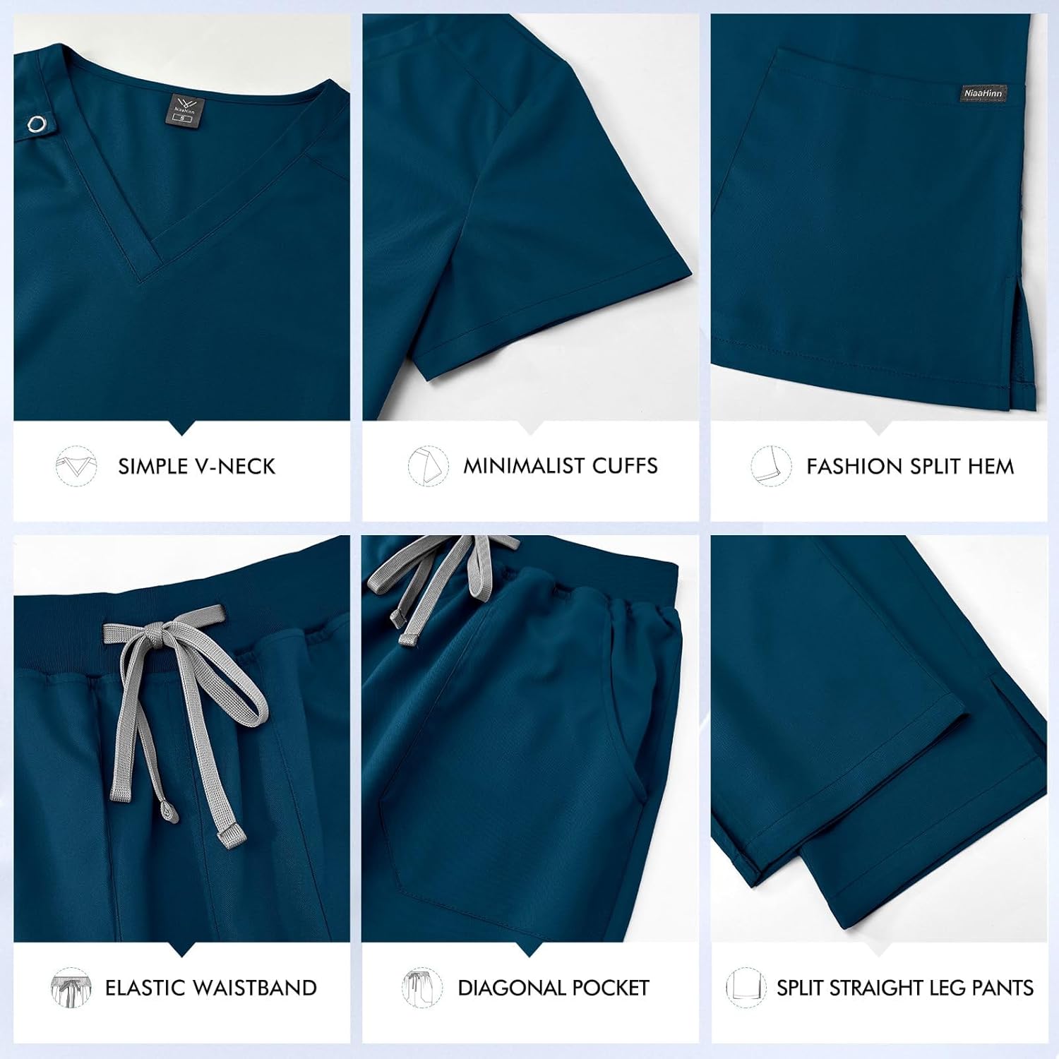 niaahinn Scrubs for Women Set Classic V-Neck Top & Yoga Cargo Pant, Anti-wrinkle, Quality