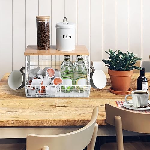 Miniatura 5 de Cesta de alambre para fruta, color blanco, cesta de almacenamiento de frutas y verduras, cesta de frutas para encimera de cocina, apilable, para