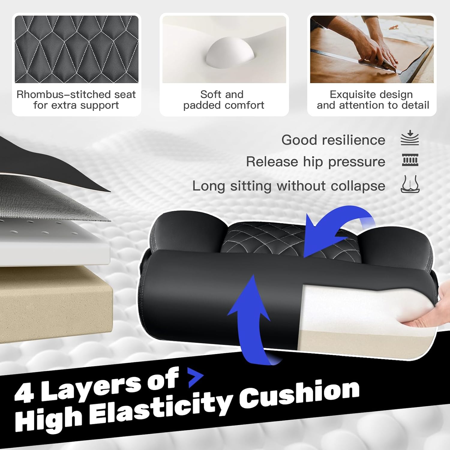 High Back Executive Office Chair - Ergonomic Computer Desk with Rocking Function, Leather Managerial with Adjustable Flip-Up Armrests and Lumbar Support - Image 4