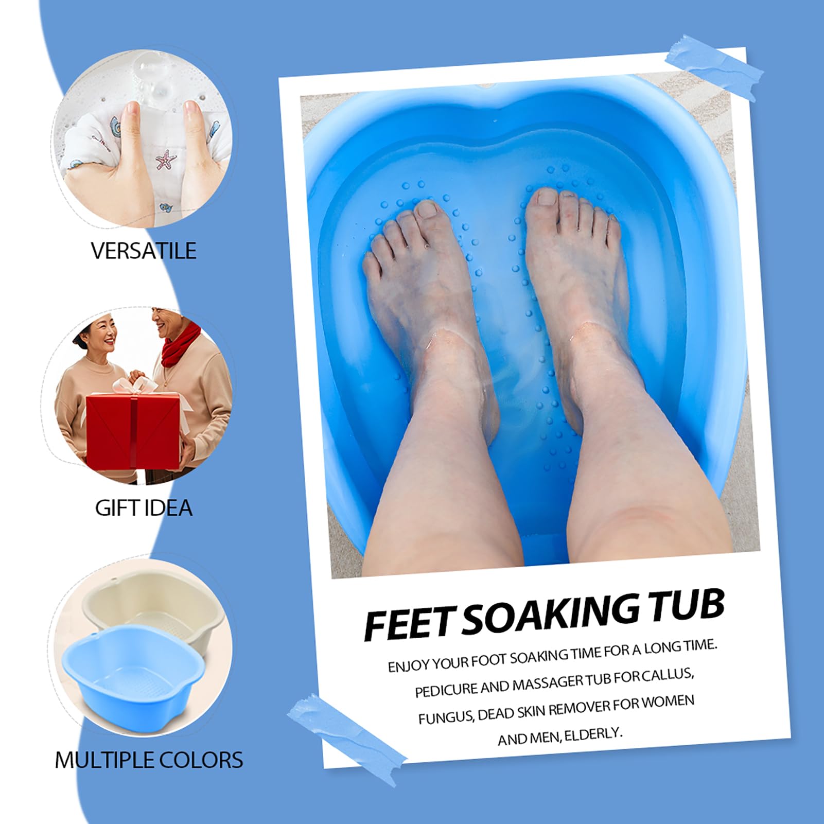 JOYMAY Lavabo de baño para remojar pies, bañera grande, pedicura de pies, masajeador de pies, ideal para relajación y alivio del estrés, perfecto para uso doméstico y spa (azul)