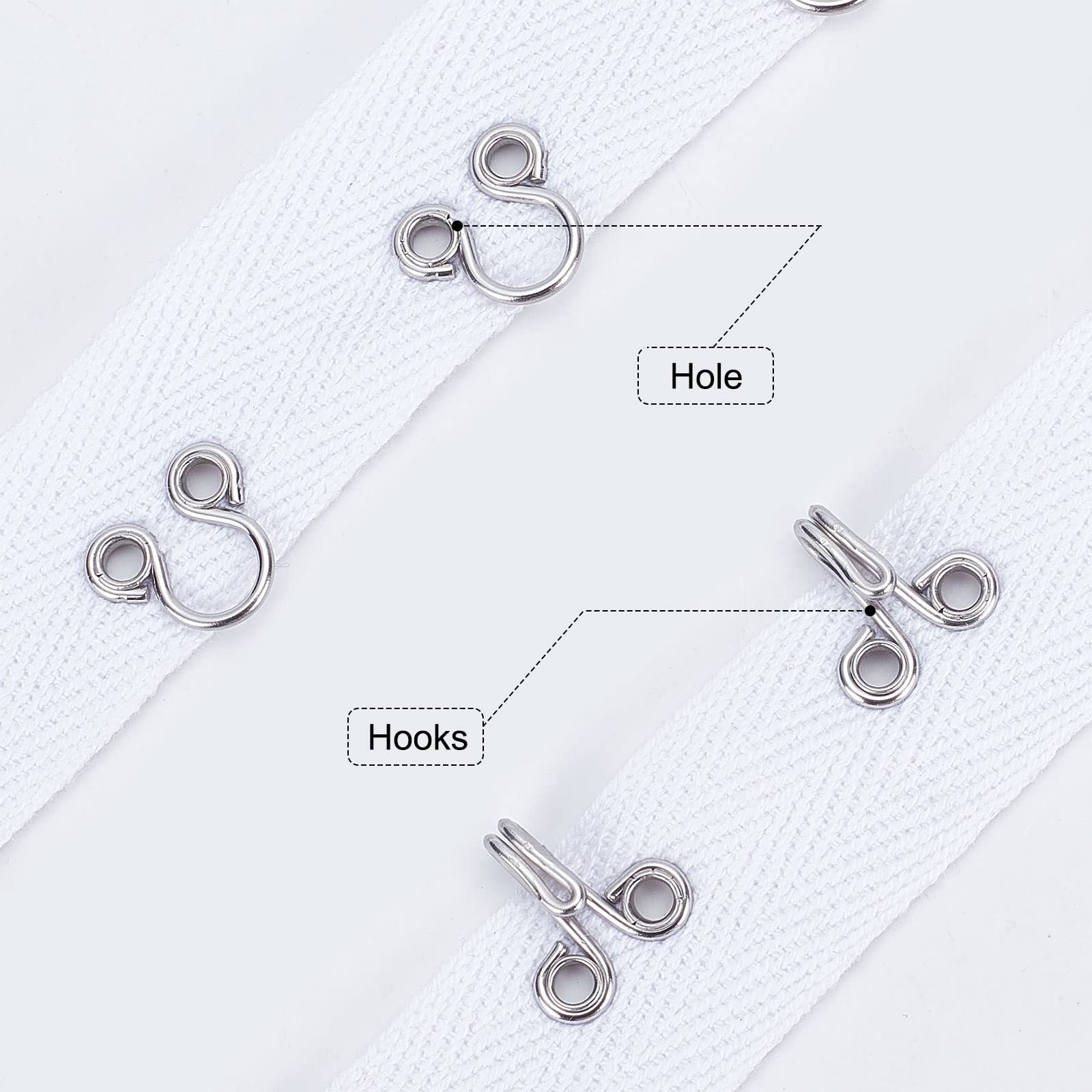 Nastro In Cotone Con Ganci E Occhielli NBEADS - 2,74 Metri (3 Yards) - Larghezza 2,5 Cm - Colore Bianco Con Bordi Metallici Argento - Per Corsetti, Reggiseni, Cucito Creativo - 4