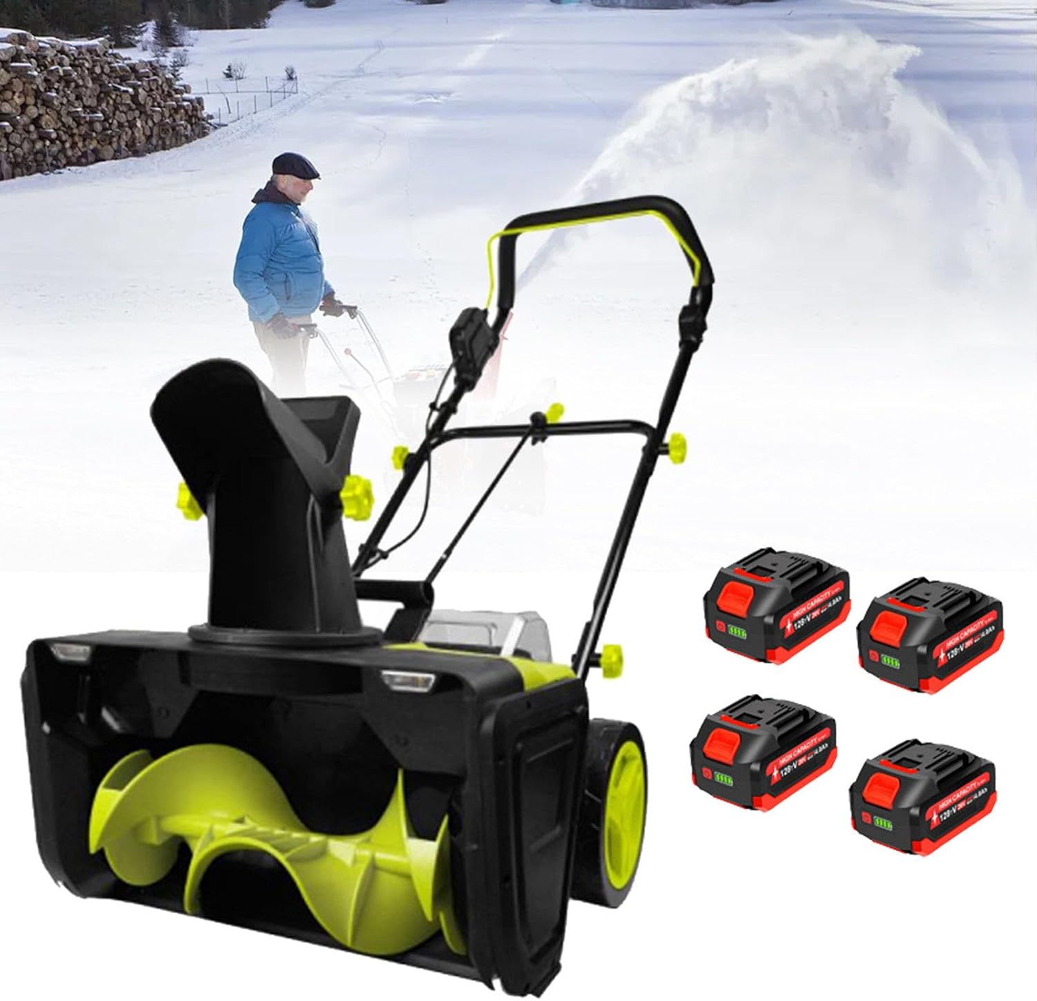 40V Lithium Battery Cordless Snow Blower, 3500W Brushless Motor Snow Thrower with 2/4 Batteries & 1/2 Charger, 50cm/20in Clearing Width, 7.6m/25ft Throw for Driveway & Patio 4Batteries