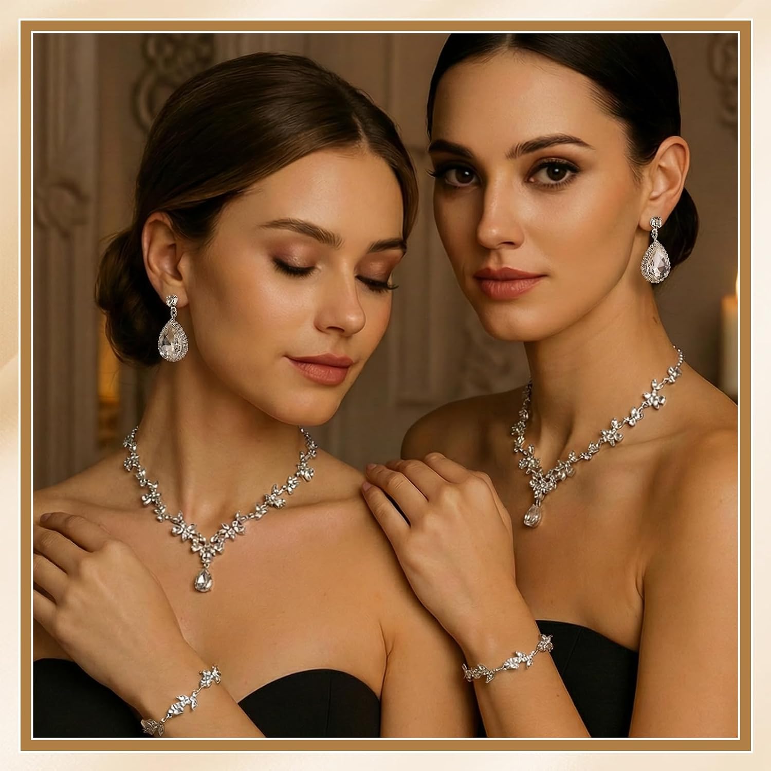 Cunno 3 Pcs Floral Jewelry Set for Women Silver Necklace Earrings Bracelet with AAA Cubic Zirconia for Wedding Bridal Party - Image 6