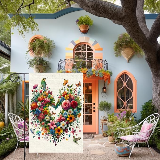 Bandera de Jardín 12x18 Pulgadas con Diseño Floral y Corazones miniatura 2