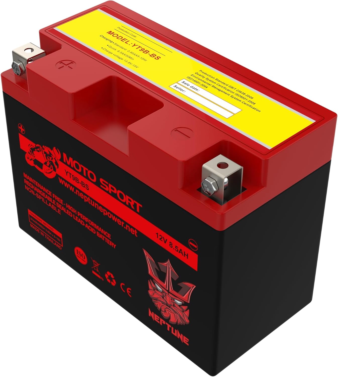 Brand YT9B-BS 12 V 8.5 Ah 120 CCA Maintenance-Free Sealed AGM Powersports Replacement Battery for YT9B-4 Compatible with Yamaha YFM700R Raptor YZF-R6 YP400 Majesty