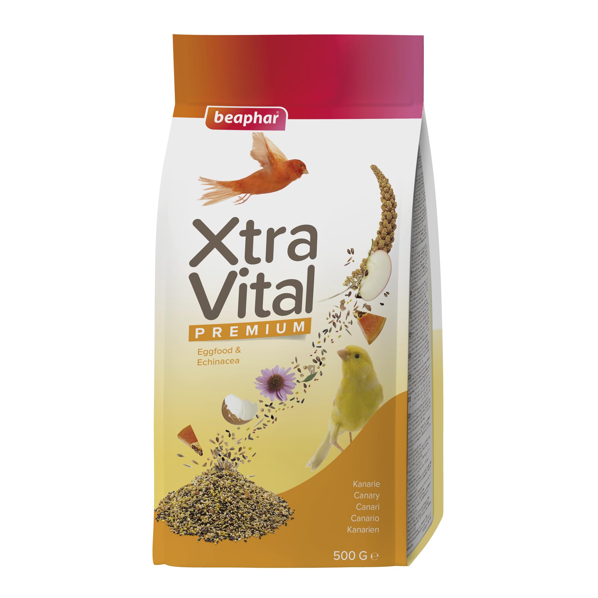 Beaphar - XtraVital Canary Bird Food – Complete Food with Apple, Papaya, Echinacea & Egg Food - Rich in Vitamins & Minerals - For Health, Vitality, Immunity & Plumage – High Protein, Low Fat – 500g