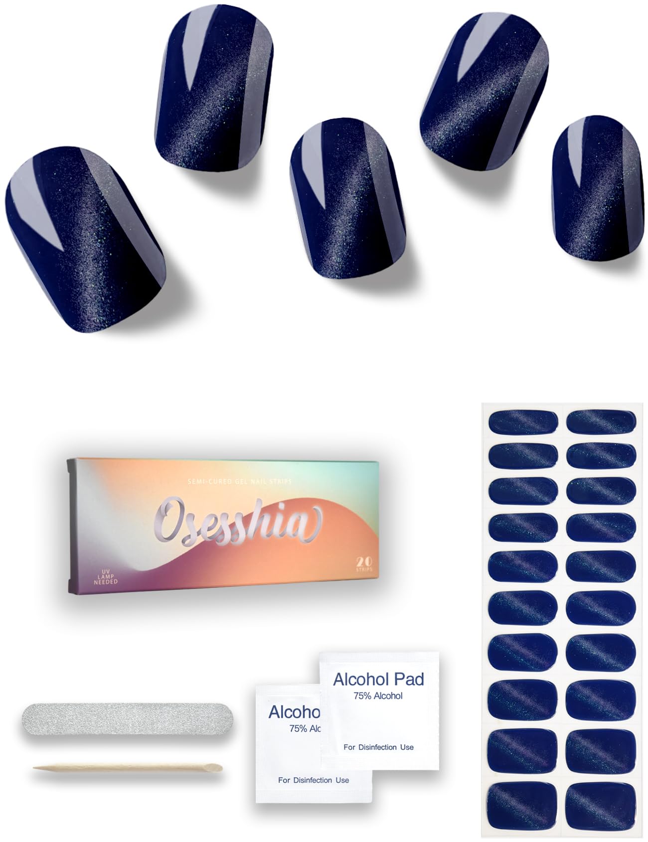 Semi Cured Gel Nail Strips, 20 pcs Nail Wraps, Glaze Gel Nail Stickers, Salon Quality French Manicure, Full Decal Gel Polish Strips, Long Lasting SCG, Easy on, UV Required (Star Sapphire)