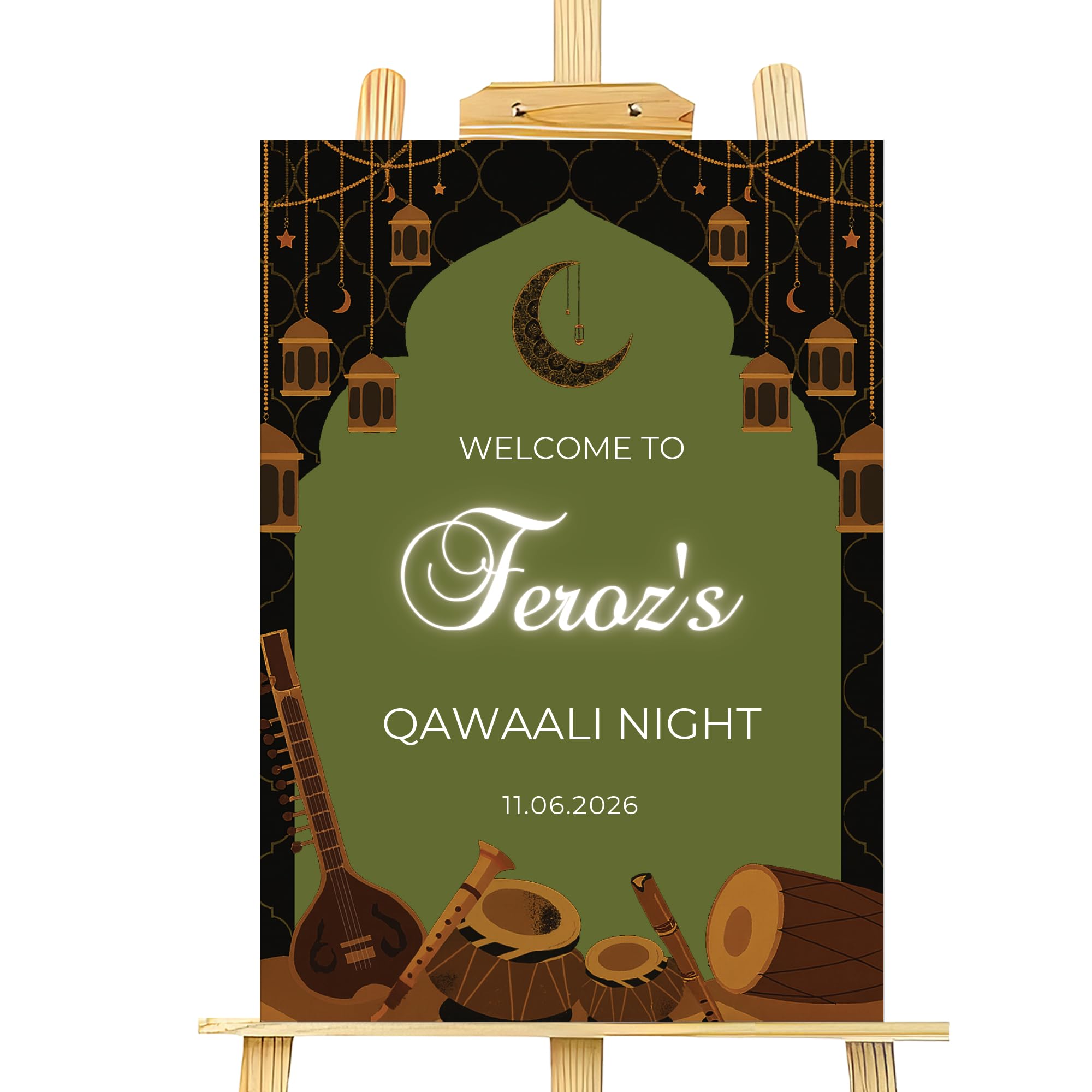 Personalised Dholki Welcome Entrance Sign Board Indian Wedding Party Decor for Sangeet, Dholak Night A1 Foamex Board (Design 5)