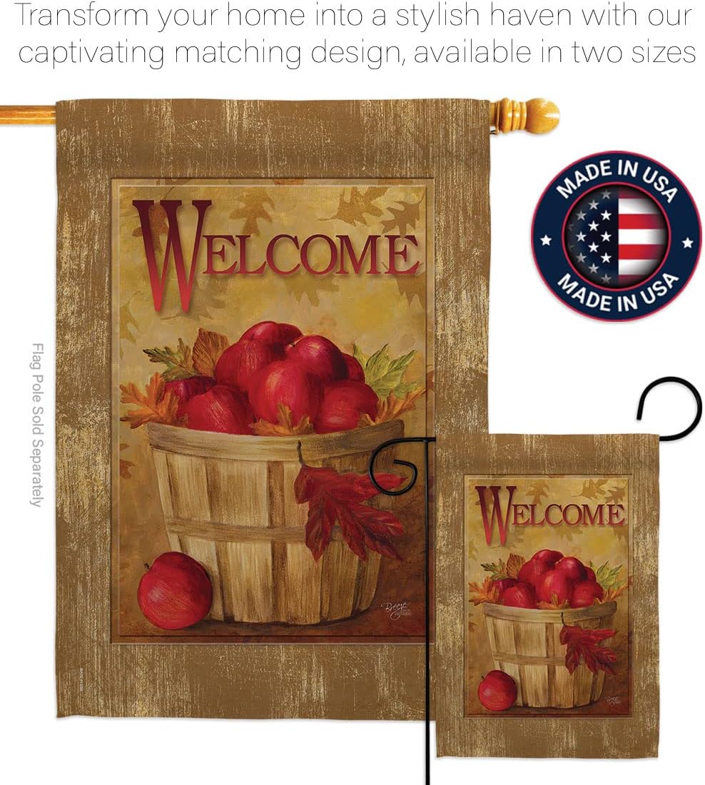 Welcome Apple Basket Decor House Flag Garden Home Room Indoor Wall Haning Art Small Banner Tapestry Outdoor Garden Yard Fall Thankgiving Decorations Gifts For Women Her Made In USA