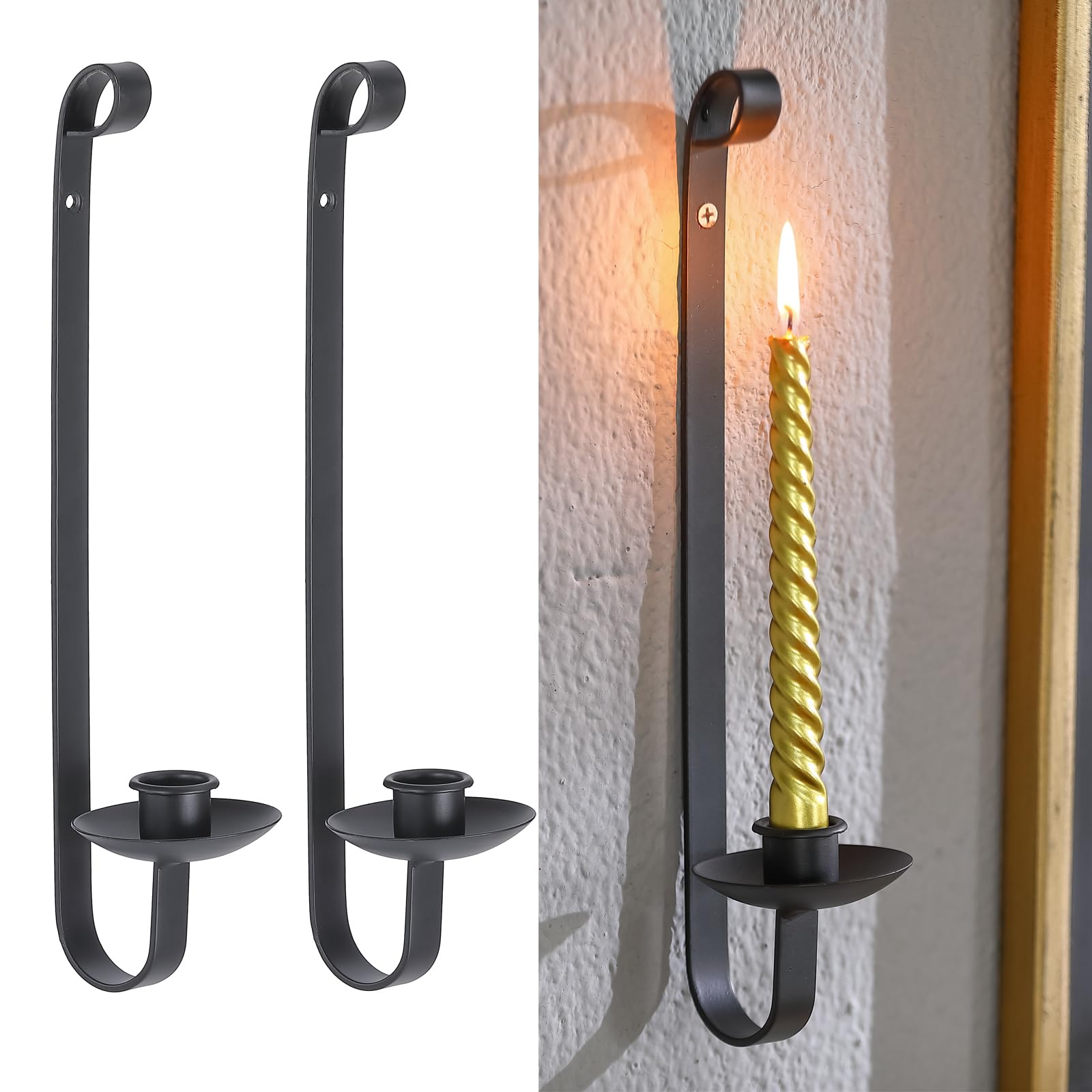 Metal Candle Sconces Wall Decor Set of 2,Modern Black Candle Holders,Wall Candle Sconces Hanging for Living Room Farmhouse Fireplace Wedding