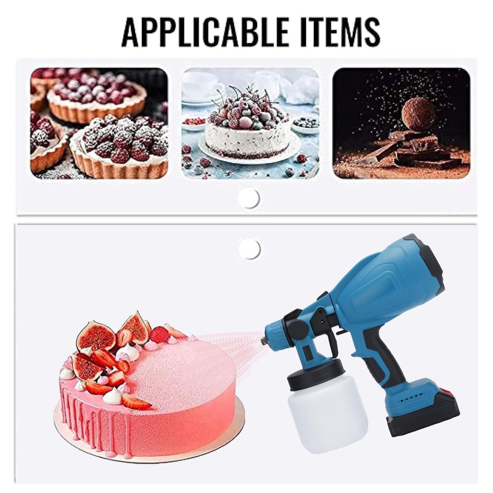 Aerógrafo Eléctrico Inalámbrico para Decoración De Pasteles - 200 W con Botella De 800 Ml, Dos Baterías De 1200 MAh Y Flujo Ajustable | para Repostería, Y Pulverización Creativa,A