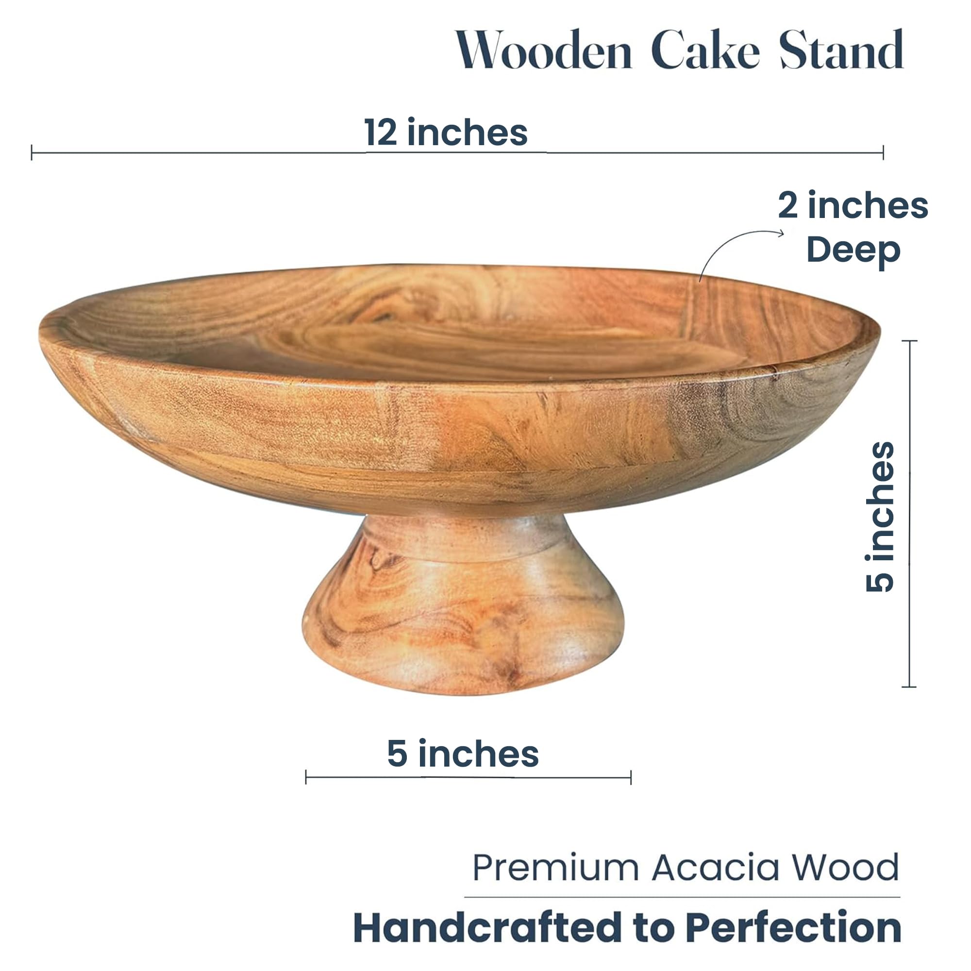 The Fine Living Co. Wooden Fruit Bowl, Large Serving Platter for Dessert, Round Shaped Serving Bowl for Cake, Snacks, Acacia Wood Bowls for Centrepiece, Wedding, Natural, 12