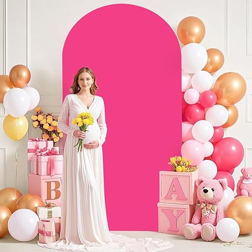 Miniatura 3 de ROMANKAS Cubierta de arco de elastano de 7.2 pies, color rosa intenso, cubierta de arco para soporte de arco de globos, cubierta de arco redondo