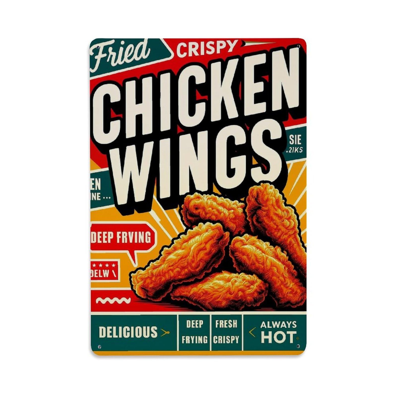 Fried Crispy Chicken Wings Deep Frying Vintage Tin Sign Retro Metal Wall Decor Metal Poster, Home Bar Garage Farmhouse Cafe Wall Art Decoration 8x12Inches