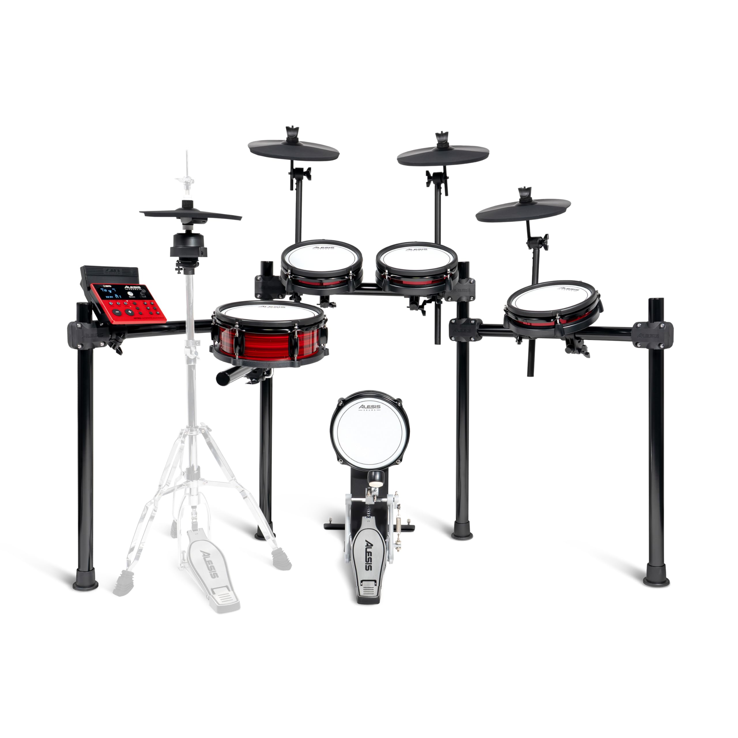 Alesis Nitro Ultimate Elektroniczny Zestaw Perkusyjny z Podwójnymi Padami Siatkowymi, Niezależnym Hi-Hatem, 640 Brzmieniami BFD 52 Zestawami, Bluetooth, Drumeo, USB MIDI, Podwójną Stopą Basową