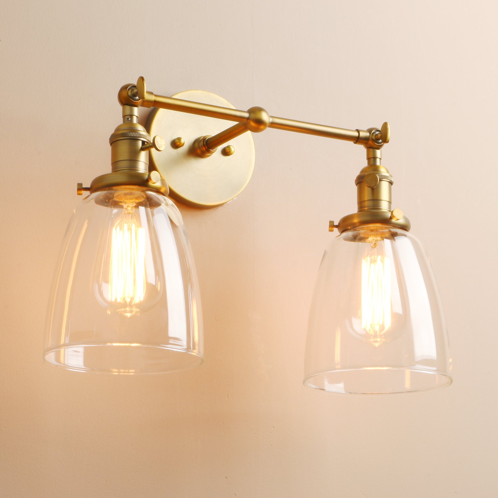 Pathson Réglable 2 Luminaires Applique Abat-jour en Verre Rétro Industrial Lampe Murale Plafonnier Rétro Eclairage(Ampoule Non Inclus) Antique