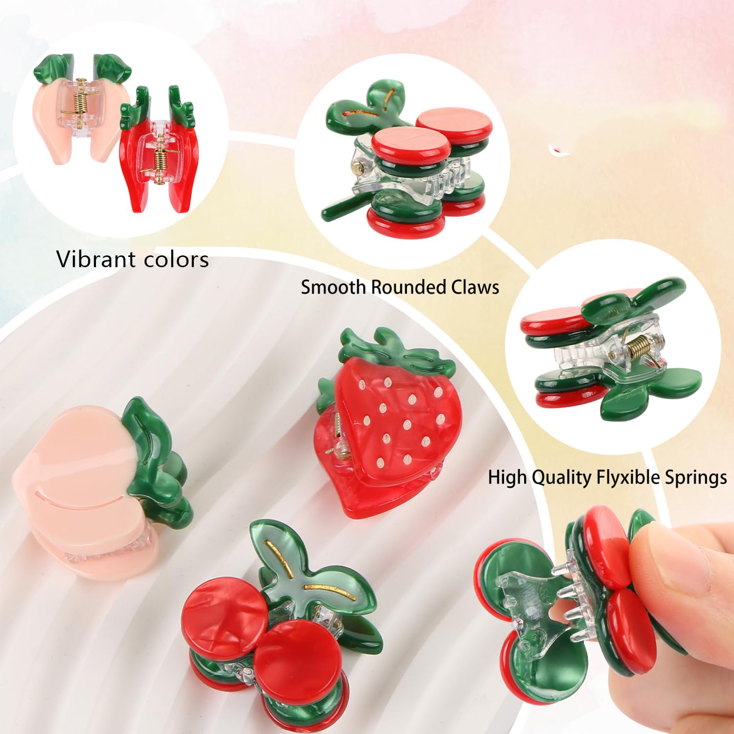 UHOMENY 6pcs Cute Hair Claw Clips for Women Girls Mini Cherry Strawberry Peach Hair Clips Hair Accessory Fruit Claw Clip Hair Jaw Clips - Image 3