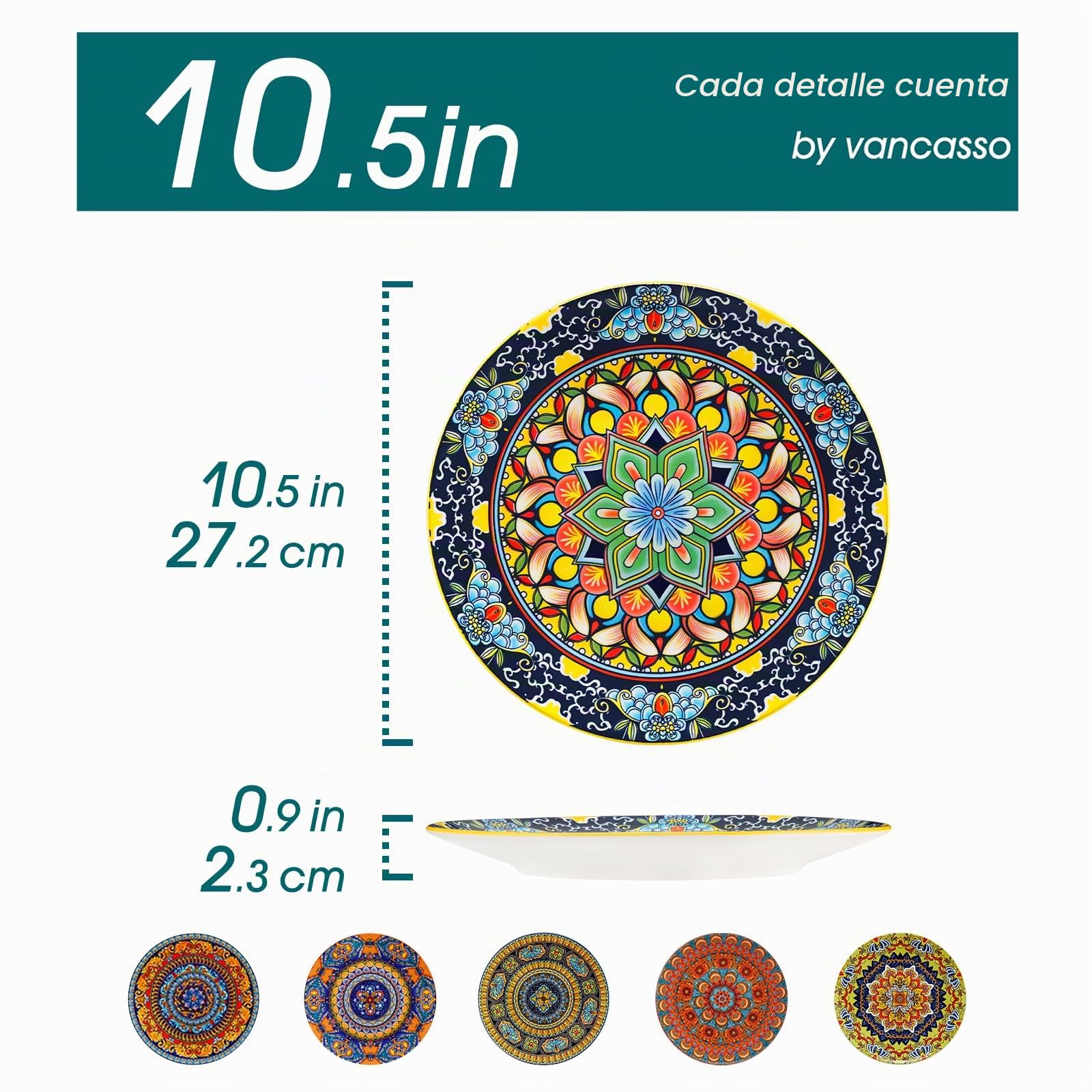 vancasso Juego de 6 platos llanos, KRVI Juego de platos llanos para 6 personas, Ø 27 cm Juego de platos aptos para lavavajillas y microondas, platos para pasta, platos para desayuno