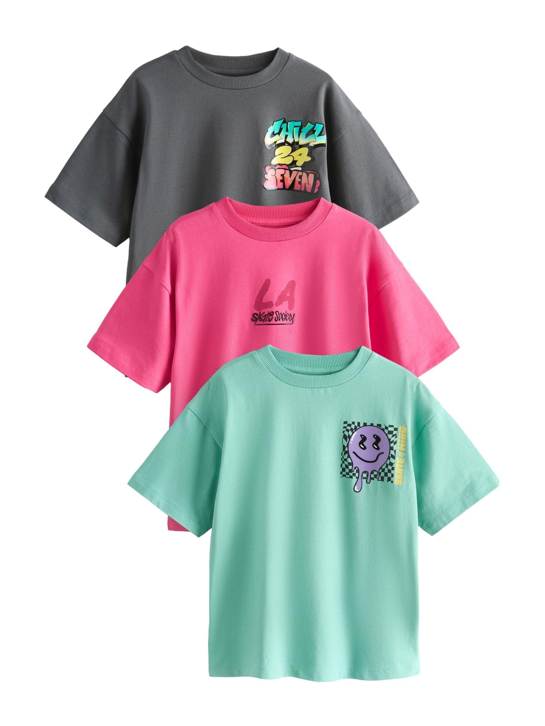 NEXT Next Kurzarm-T-Shirts in Relaxed-Fit – 3er-Pack mit Grafikprints