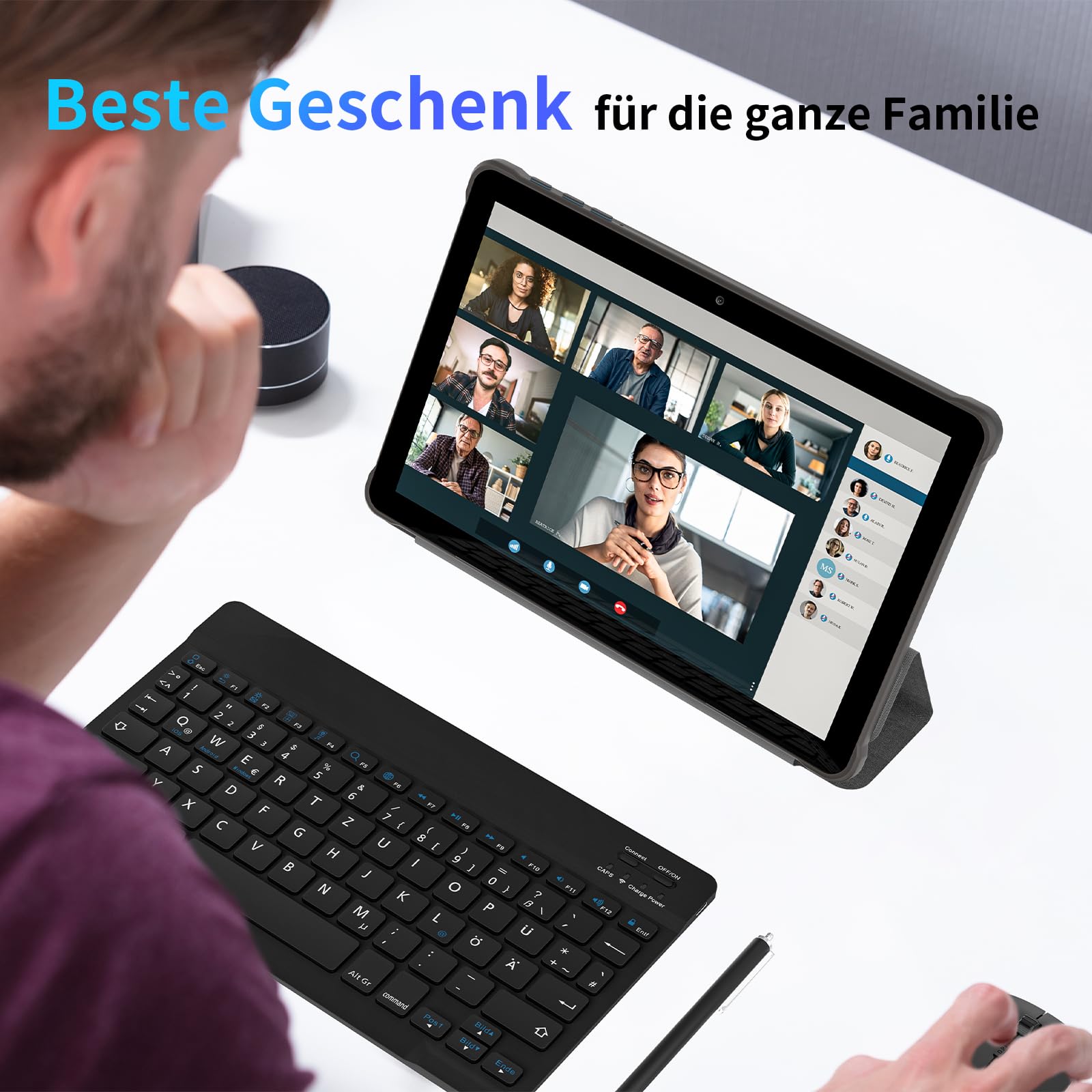 Tablet 10 Zoll Android 15: 2026 Neueste 7000mAh Octa-Core 8GB RAM+64GB 1TB TF Tablet PC WiFi 6 2.4G/5G Bluetooth 5.0 1280 * 800 FHD GMS Dual Kamera mit Tastatur Maus, Typ C, Adapter, Hülle, OTG, Stift
