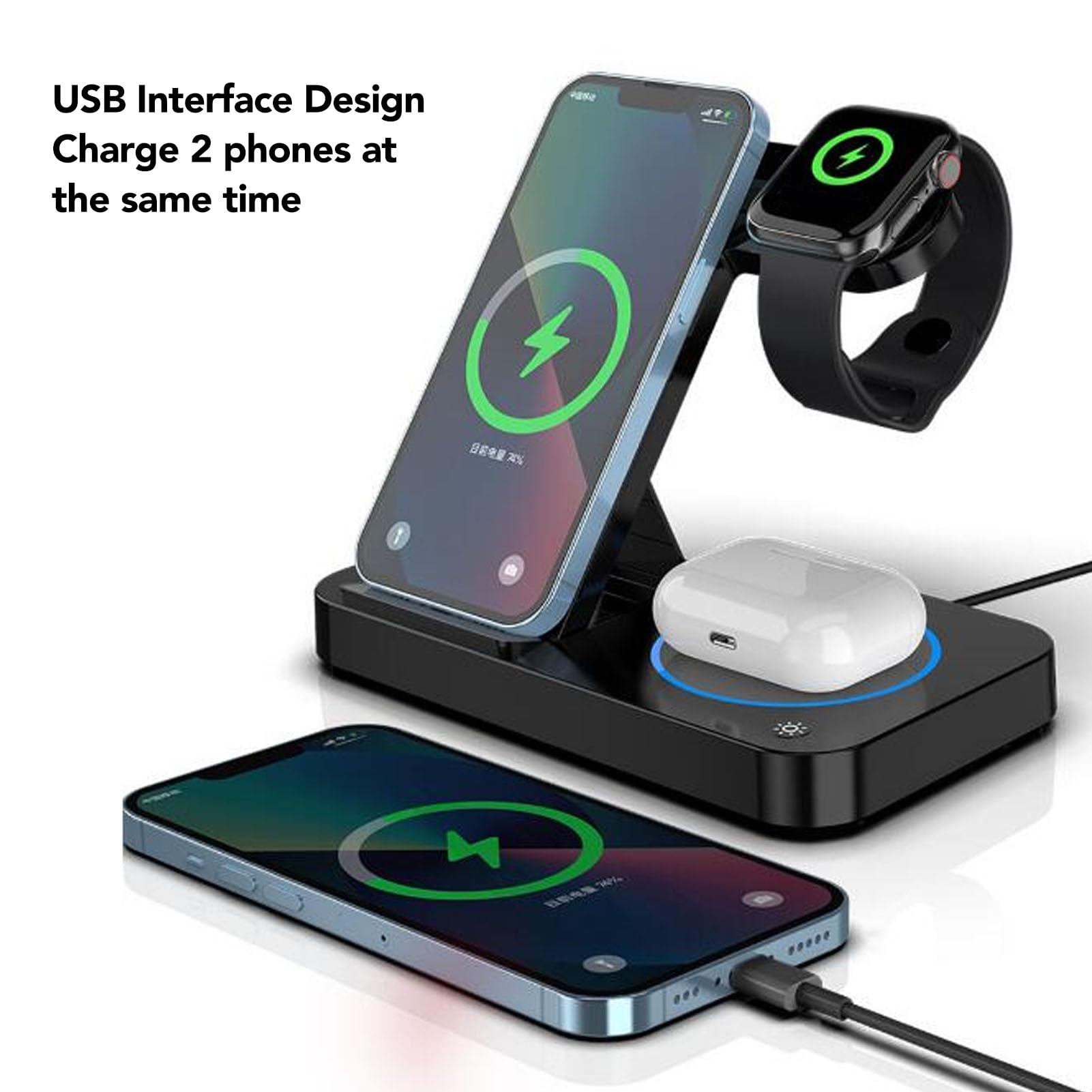 Cocoarm 4 in 1 Caricatore Wireless, Supporto Pieghevole Ricarica Rapida 15W