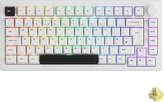 Akko 5075B Plusa Klawiatura do gier RGB Chroma z mechanicznym przełącznikiem liniowym, 3 tryby Klawiatura w układzie ISO-UK z 5-pinową funkcją Hot Swap, klawisze Cherry PBT, N-Key Rollover