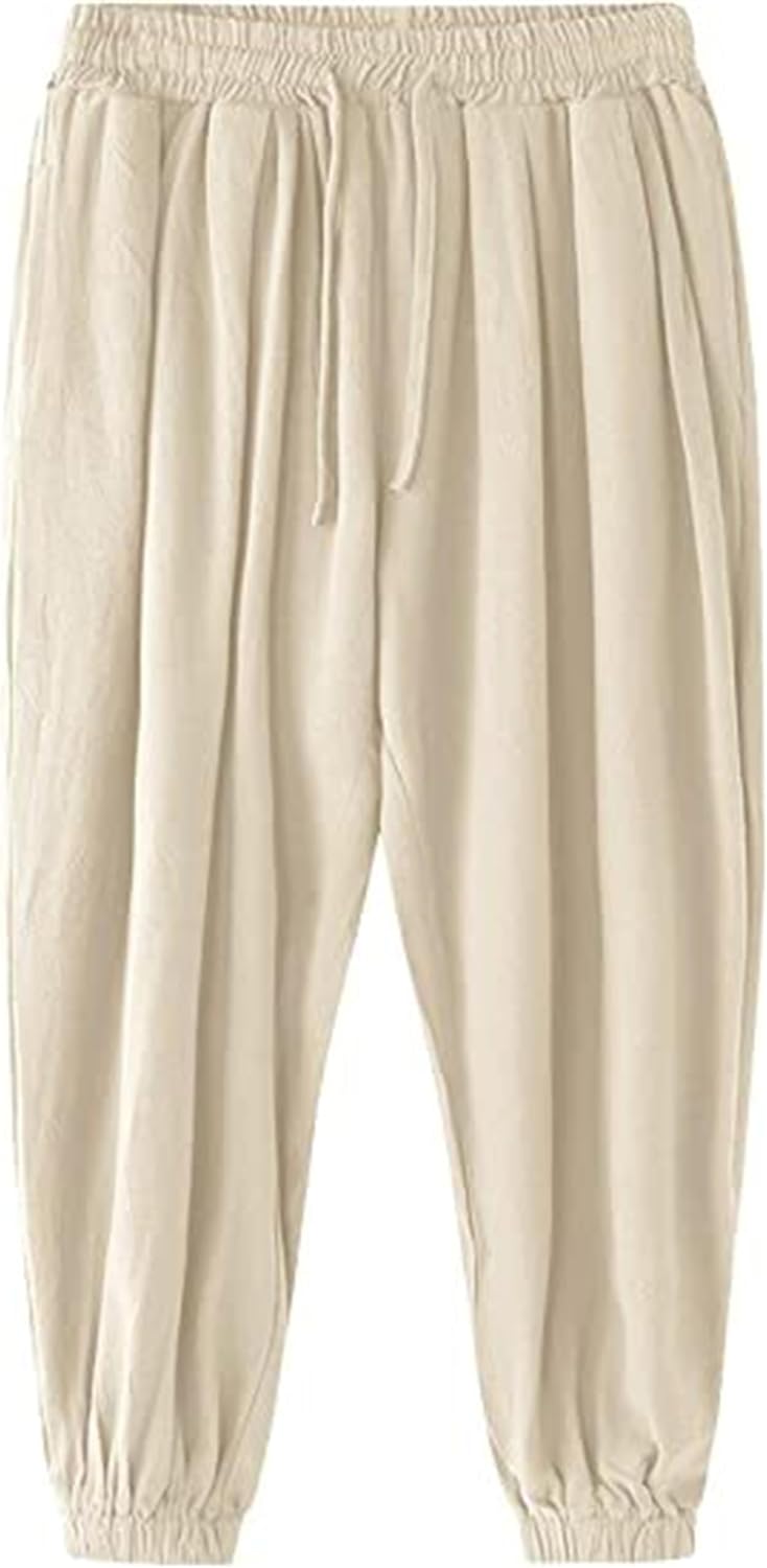 Men's Baggy Harem Trousers Loose Drop Crotch Waist Hippie Cotton Linen Pants Casual Boho Yoga Pants