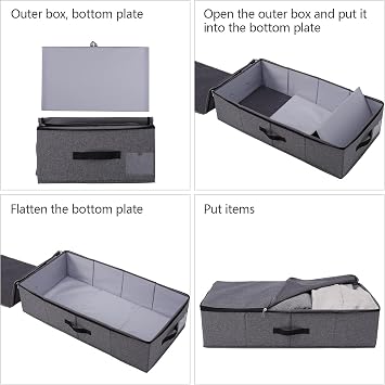 Under Bed Storage Box with Lid, 74.5×38×18cm, Black Grey