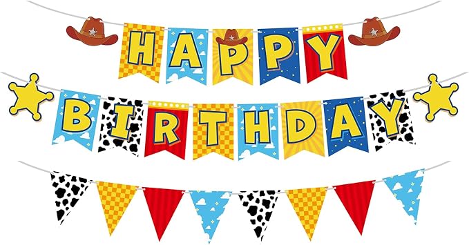 Pre-Strung Cartoon Toys Inspired Story Birthday Banner for Toy Themed Party Decorations, Two Infinity and Beyond Design for Boys & Girls 1st 2nd 3rd 4th 10th Birthday Decoration