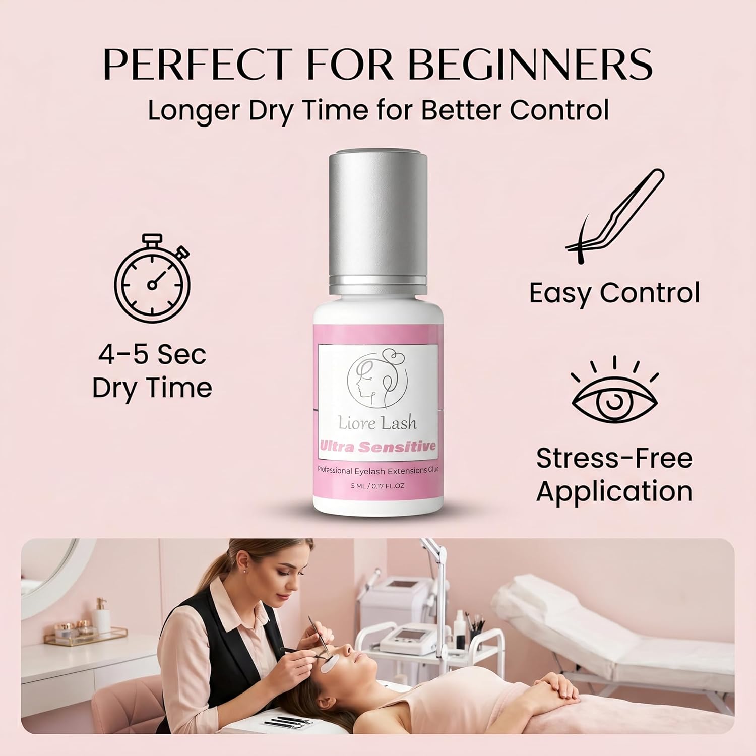 Ultra Sensitive Eyelash Adhesive – Strong Hold Lash Glue, 3–4 Weeks Retention, Black Glue for Eyelash Extensions