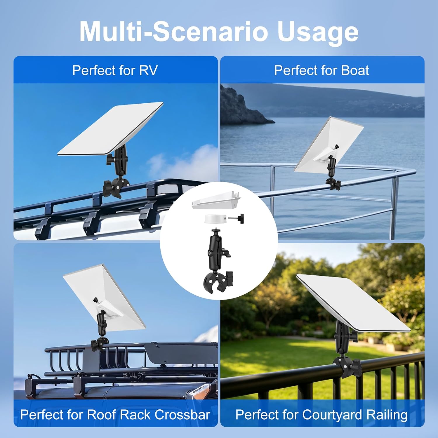 Starlink Mini Mount with Base, Clamp Bracket, Drill-Free RV Balcony Yacht