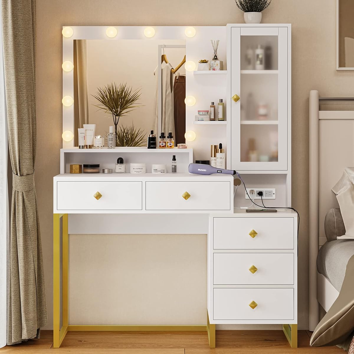 43/mo Finance Tiptiper Makeup Vanity with Charging Station, Mirror