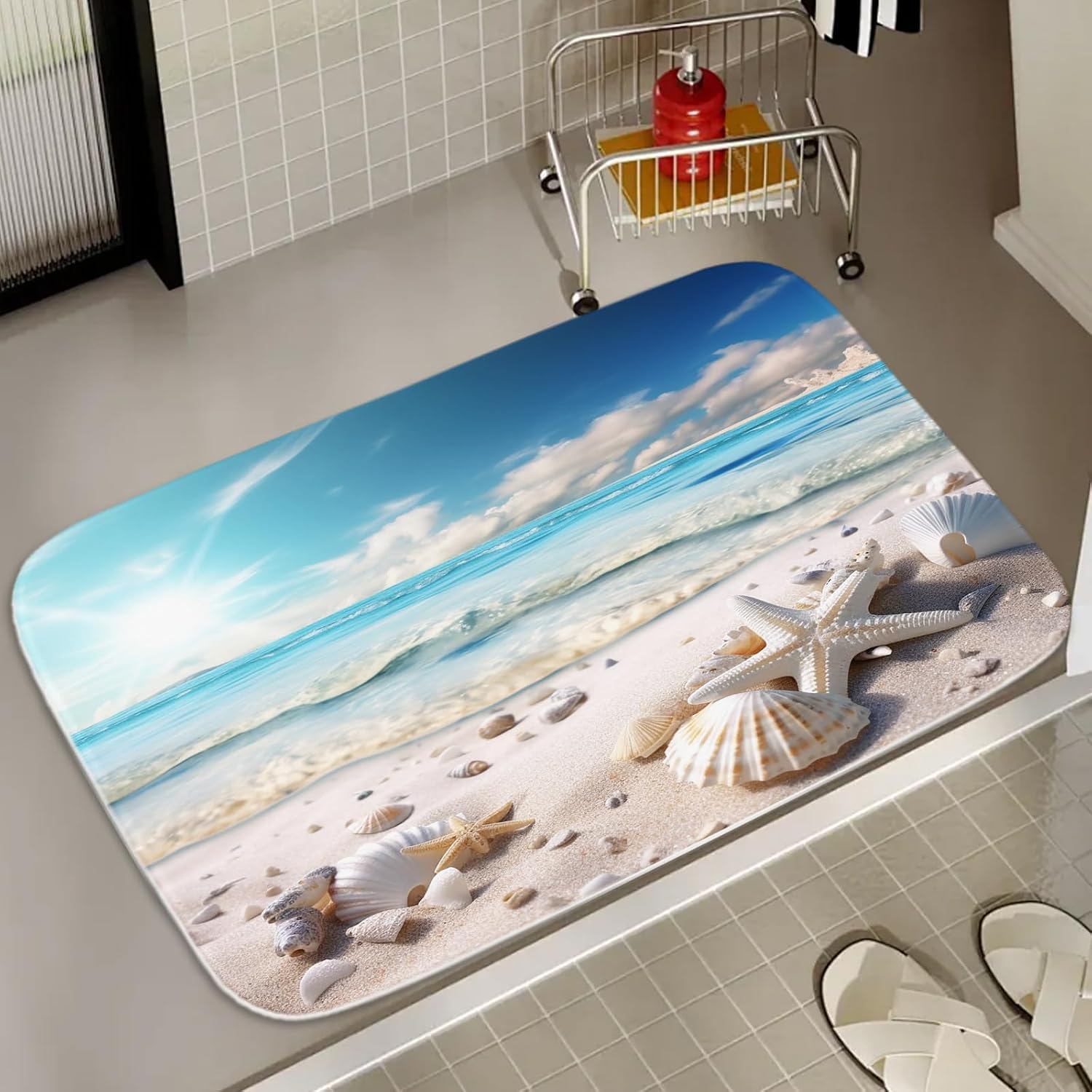 Beach Coastal Ocean Animals Bath Rugs Non Slip Shower Mat Nautical Aesthetic Modern Bathroom Decor Door Rug (20x31 inches, Blue Ocean)